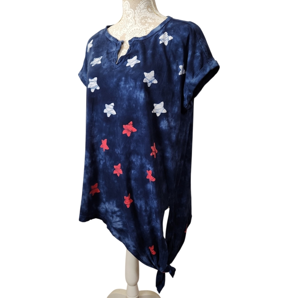 Chaps by Ralph Lauren Cap Sleeve Red, White & Blue Americana Side Tie Tee Size L